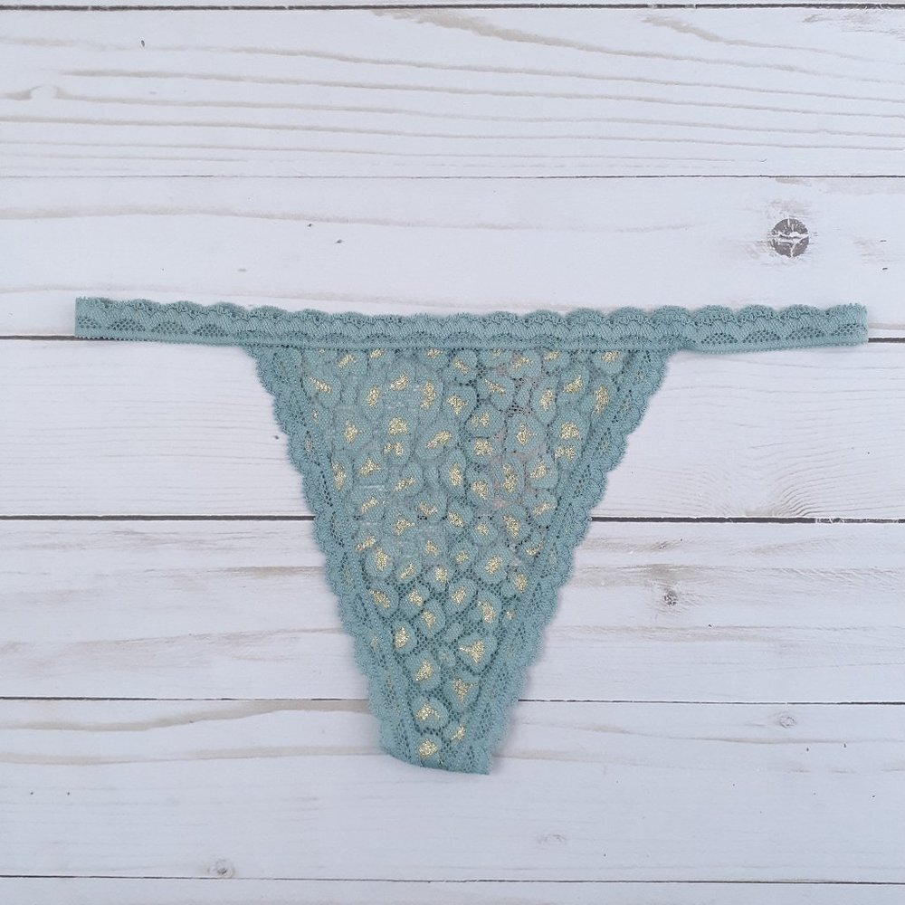 Victorias Secret Panties XS G-String Green Gold Animal Print 489